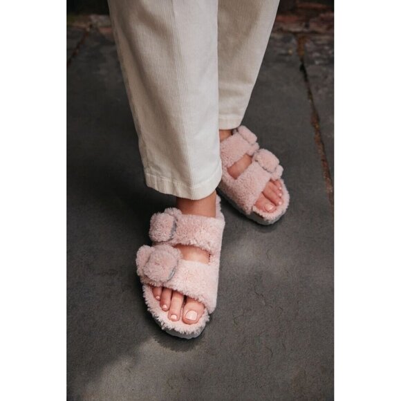 BIRKENSTOCK Arizona Big Buckle Genuine Shearling Slide Sandal in Crystal Rose - Picture 9 of 9